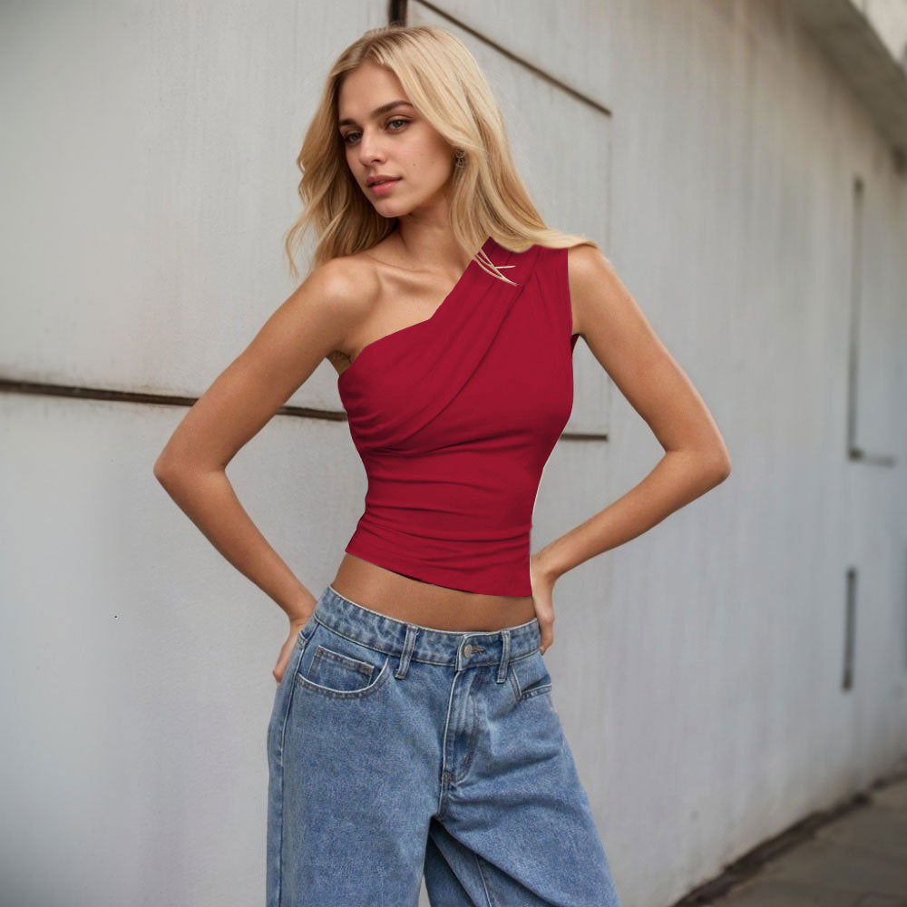 Off-shoulder Top With Slanted Neckline For Sheer Alluring Look