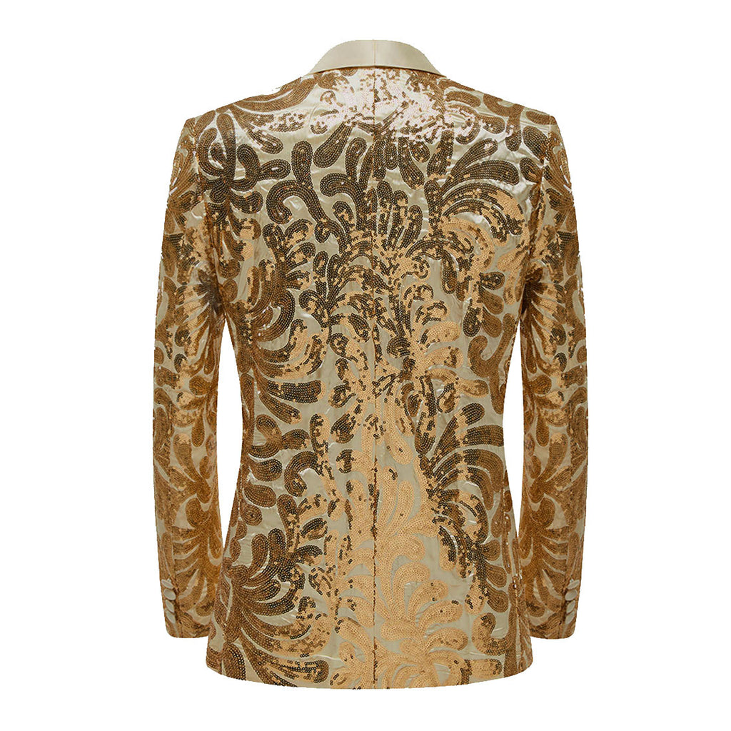 Casual Suit Menswear Men's Gold Retro Floral Sequins