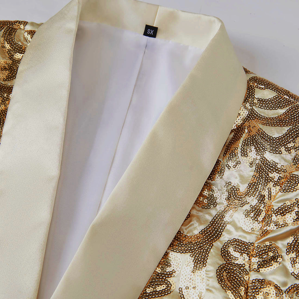 Casual Suit Menswear Men's Gold Retro Floral Sequins