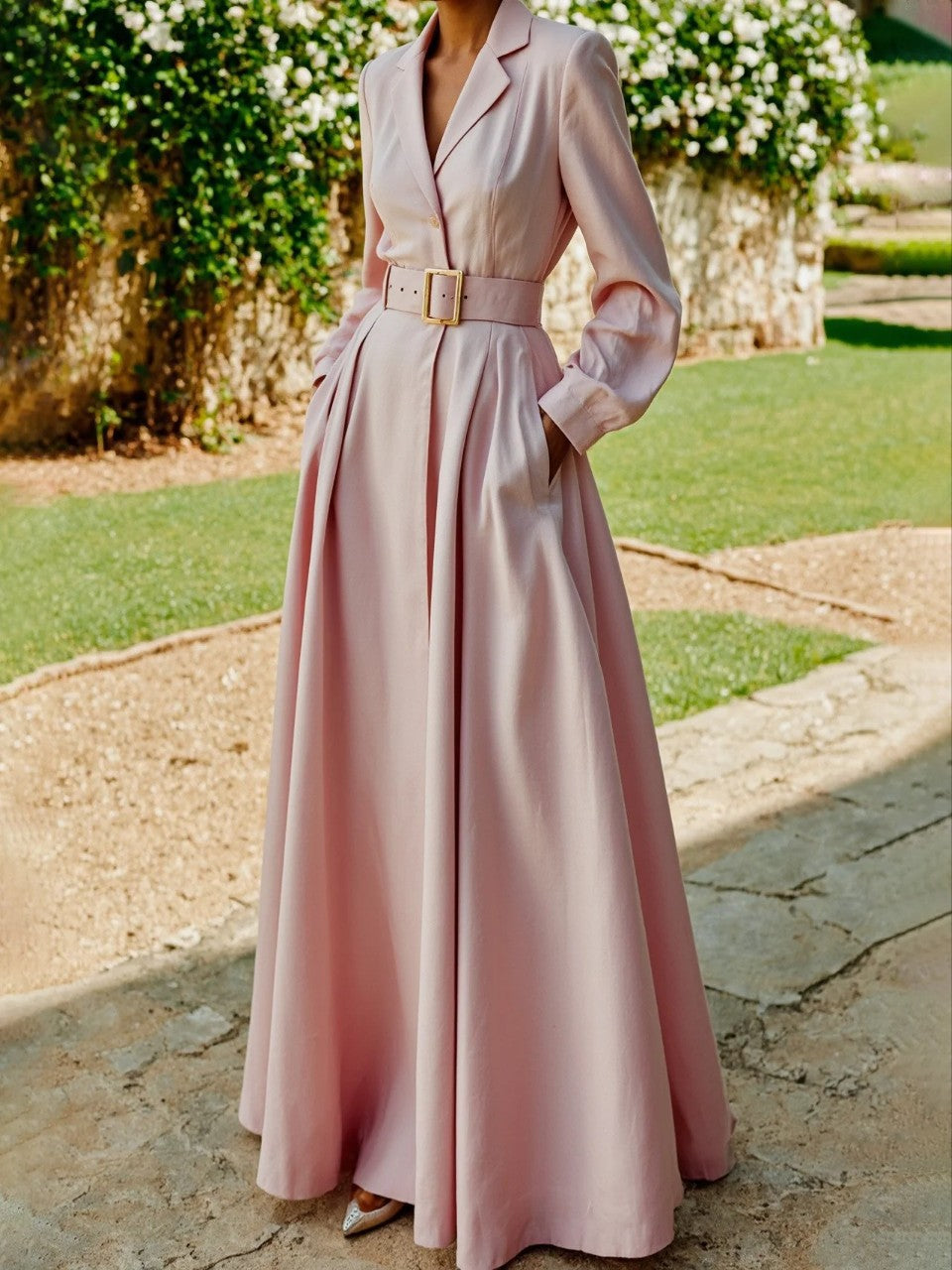 Womens Solid-color Dress Belt-free Elegant And Minimalist