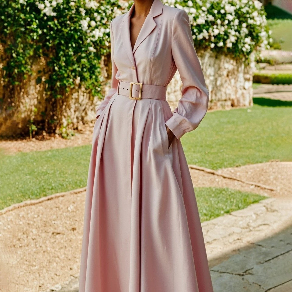 Womens Solid-color Dress Belt-free Elegant And Minimalist